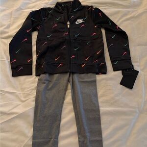 Nike Multicolor Swoosh Jacket with Gray Pants